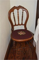 Wooden Chair with Embroidered Red Seat