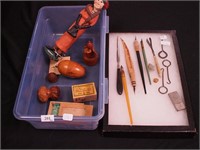 Container of dip pens, button hooks and more