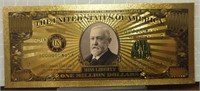 24k gold-plated banknote Benjamin Harrison