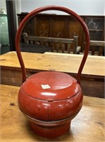 19th Century Chinese Red Lacquered Wedding Basket