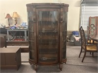 Early 1900s Tiger Oak Bow Front China Cabinet