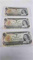 3 1973 CANADIAN ONE DOLLAR BILLS