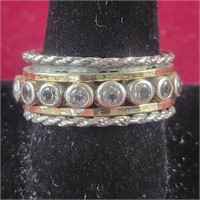 .925 Silver and 14k Gold Spinner ring with Clear