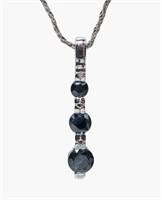 Sterling silver blue sapphire three-stone necklace