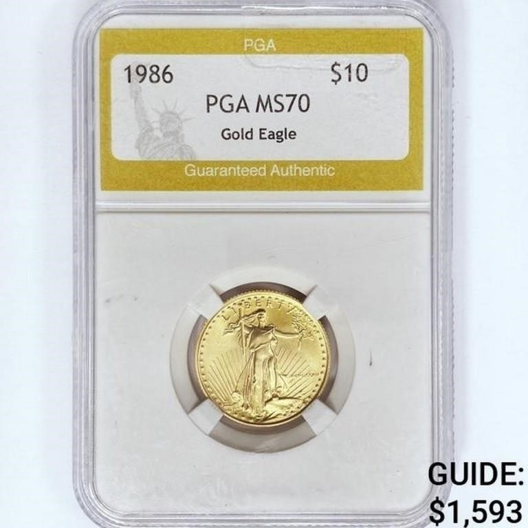 1986 $10 1/4oz American Gold Eagle PGA MS70