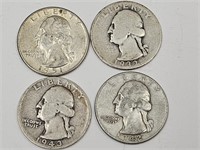 1932, 1942, 1943, 1951 Washington Silver Quarters