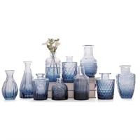 10  TINANA Clear Bud Vases  Set of 10  Blue Glass