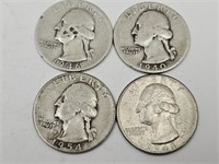 1940, 1946, 1948, 1954 Washington  Silver Quarters