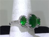 New Sterling Silver Ring with Green Stones - size