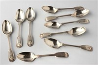 Six Fiddle Thread and Shell Tea Spoons with Three
