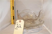 Glass footed cake plate and bowl