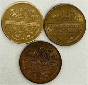 (3) 1962 CENTURY 21 EXPOSITION SEATTLE COINS