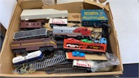 BOX OG HO SCALE TRAINS & SOME TRACK W/ POWER PACK