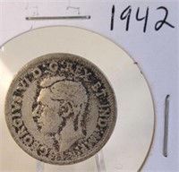 1942 Georgivs VI Canadian Silver Quarter