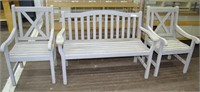 3pc Wood Patio Bench & Chair Set