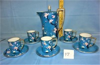 blue nippon tea set w/cherry blossom decor