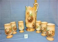 7 pc. tankard pitcher w/6 cups marked RS