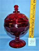 red glass candy dish