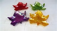 (4) Colored Glass Leaf Dish