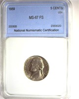 1959 Nickel MS67 FS LISTS $4750