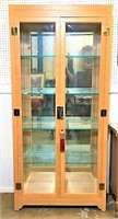 Lighted Mirrored Back Blonde Display Cabinet