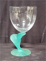 Signed cactus stem crystal glass, France