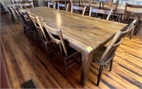 LARGE AMISH HAND MADE TABLE (12) CHAIRS