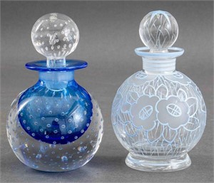 Blue and White Art Glass Perfume Bottles, 2