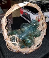 Basket of Antique Glass Bobbers