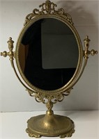 Vintage Ornate Brass Vanity Mirror.