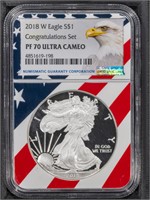 2018-W S$1 Silver Eagle NGC PF70UCAM Congrats. Set