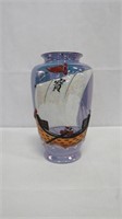 Vintage Lustre Vase Japanese Fishing Boat