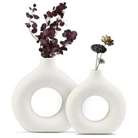 Large Medium  Set of 2 Pripey White Ceramic Vase