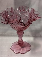 Fenton Glass Cabbage Rose Pink ruffled Compote