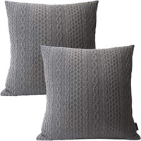 Cotton Knitted Pillow Case, 18 x 18"(Grey)