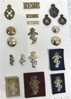 Group Of 19 Metal & Cloth Badges & Buttons