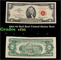 1963 $2 Red Seal United States Note Grades vf++