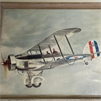 Vintage "Plane" Art Print on Cardboard in Wood Fra