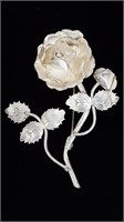 925 Silver Roses Brooch, 2.35" Tall, Mexico