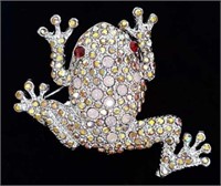 Vintage Crystal Covered Frog Brooch