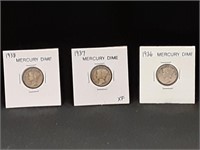 1936, 1937 & 1938 Mercury Dimes