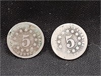 Pair of Shield Nickels (No Dates)