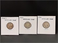 1918, 1923 & 1938S Mercury Dimes