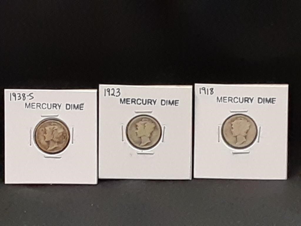 1918, 1923 & 1938S Mercury Dimes