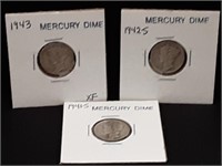 1941S, 1942S & 1943 Mercury Dimes