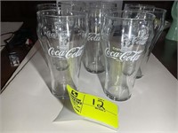 BOX OF 8 COKE GLASSES AND STATUE OF LIBERTY