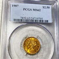 1907 $2.50 Gold Quarter Eagle PCGS - MS62