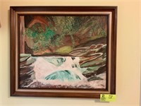 hand painted waterfall scene