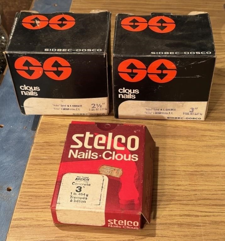 Three Boxes Concrete Nails 2.5in and 3in