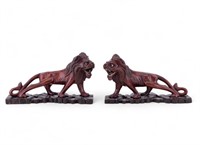 Chinese Hand Carved Lions With Stands
